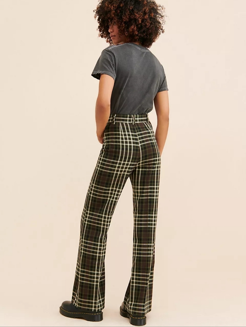 Free People Plaid Jules Pants Green Plaid Wide-Leg Trousers - Picture 2 of 14